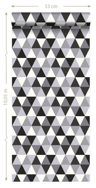 Origin Wallcoverings Tapete grafische Dreiecke Schwarz und Weiß - 53 cm x 10.05 m - 347202
