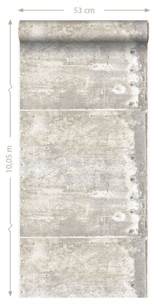 Origin Wallcoverings Tapete große verwitterte rostige Metallplatten Crême-Weiß - 53 cm x 10.05 m - 337230