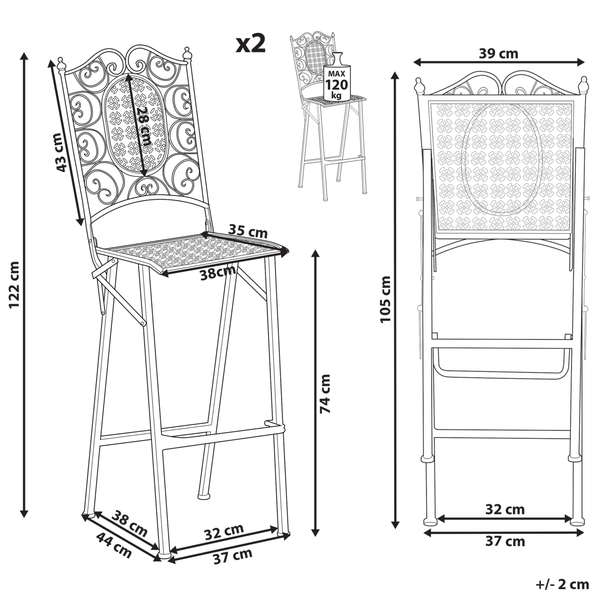 Garten-Barhocker 2er Set BORMIO klappbar Metall Schwarz