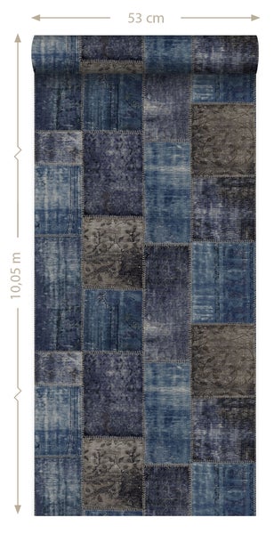 Origin Wallcoverings Tapete Kelim-Patchwork Taupe und Blau - 53 cm x 10.05 m - 347466