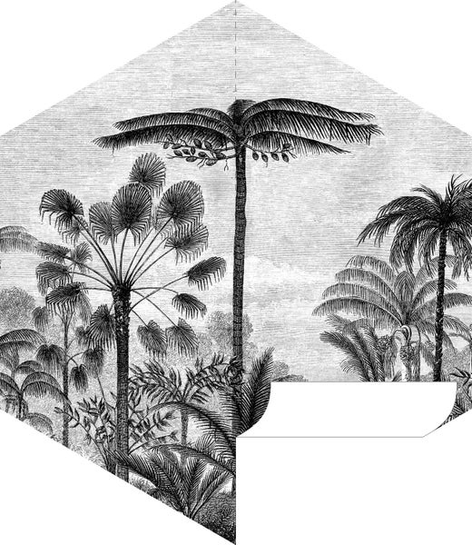 ESTAhome Wandtattoo tropische Landschaft mit Palmen Schwarz-Weiß - 140 x 161 cm - 159024