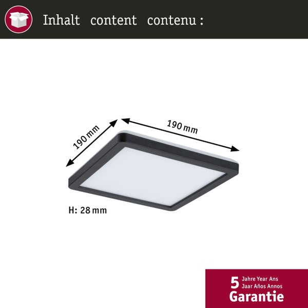 LED Panel Atria Shine Backlight eckig 190x190mm 11,2W 900lm 4000K Schwarz