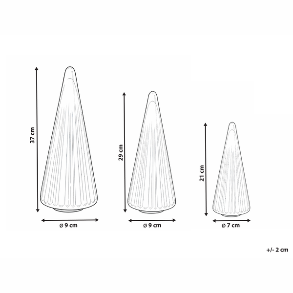 Abmessungen von drei Dekobäumen
