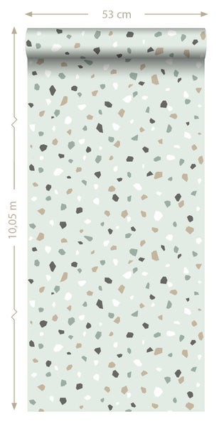 ESTAhome Tapete Terrazzo-Motiv Mintgrün, Weiß und Grau - 53 cm x 10.05 m - 139036