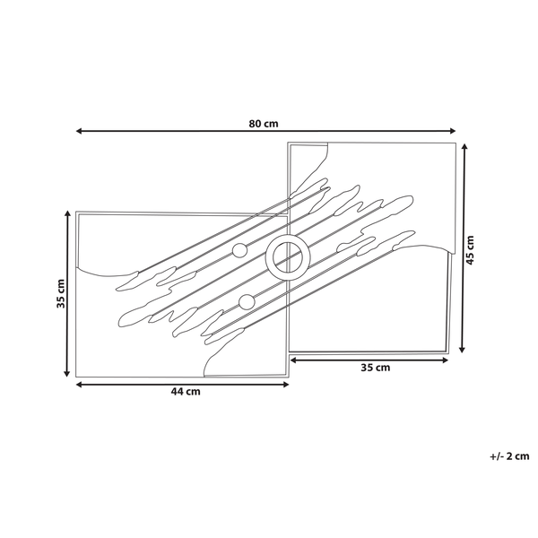 Technische Zeichnung eines Wandbildes mit den Maßen 80 x 45 x 44 x 35 cm