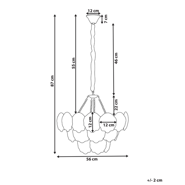 Technische Zeichnung einer Pendelleuchte mit Maßangaben