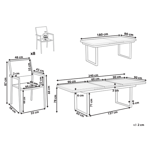 Gartenmöbel Set 8-Sitzer VALCANETTO/GROSSETO Metall Grau / Weiß