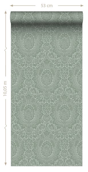 ESTAhome Tapete Ornamente Graugrün - 50 x 900 cm - 139633