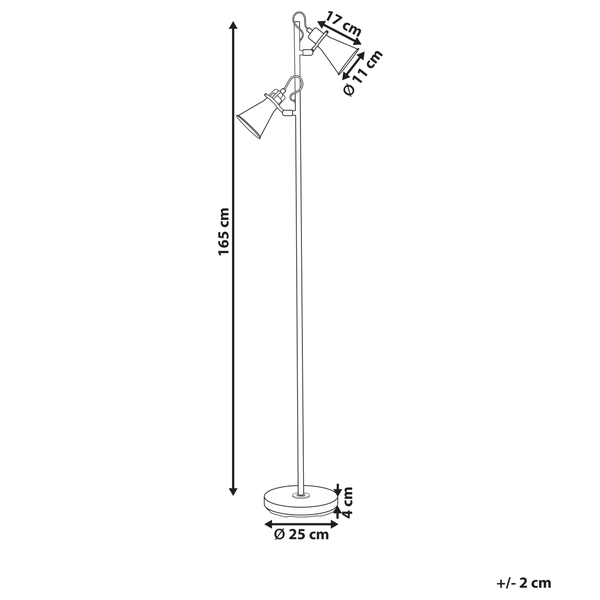 Abmessungen einer Stehlampe mit zwei Leuchten