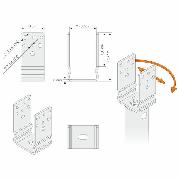 MAXERIO® 60 cm 6er U-Set + 9 cm Pfostenträger für Schraubfundament Bodenhülse Erdanker Erdschraube Einschraubhülse Erdschraubenfundament Bodenanker Schraubanker Fundament für Spielturm Zaun Pfosten Pavillon