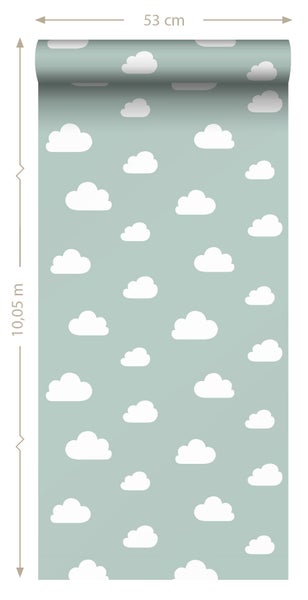 ESTAhome Tapete kleine Wolken Mintgrün - 53 cm x 10.05 m - 139487