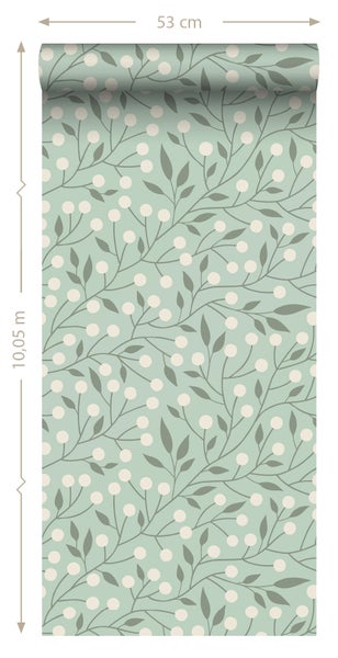 ESTAhome Tapete Blumenmuster Mintgrün - 50 x 900 cm - 139592
