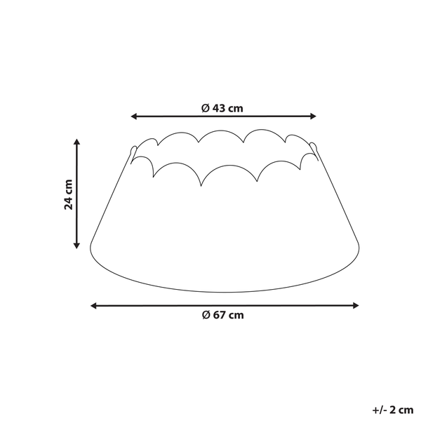 Abmessungen einer Pflanzschale: Durchmesser oben 43 cm, Durchmesser unten 67 cm, Höhe 24 cm