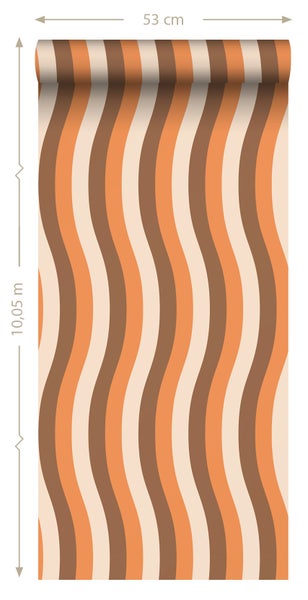 ESTAhome Tapete wellenförmige Streifen Orange und Braun - 50 x 900 cm - 131612