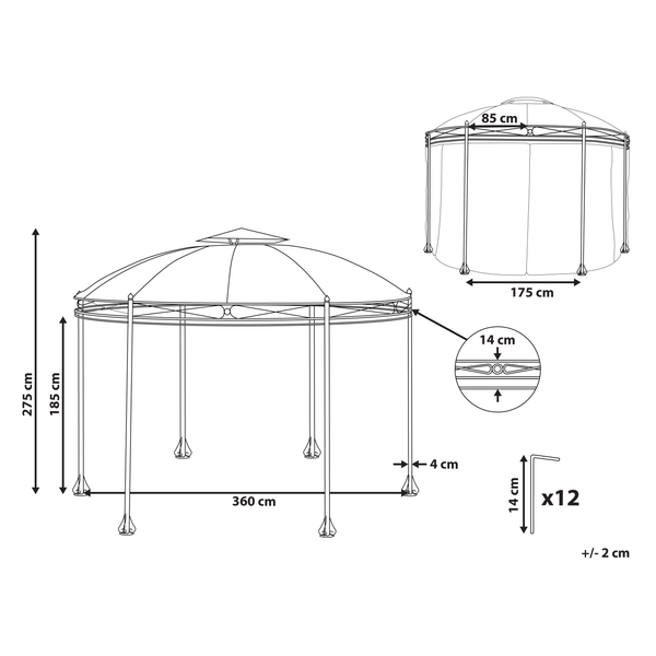 Pavillon SAFARA Metall 368 cm 368 cm Graphitgrau