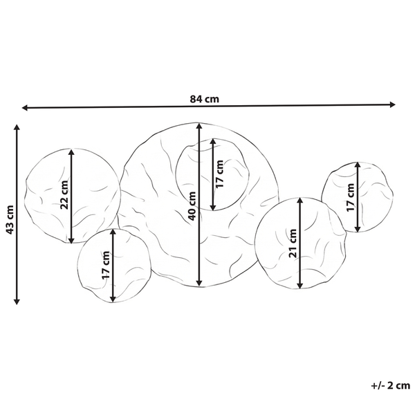 Illustration einer Wanddekoration mit Abmessungen, 84 mal 43 Zentimeter