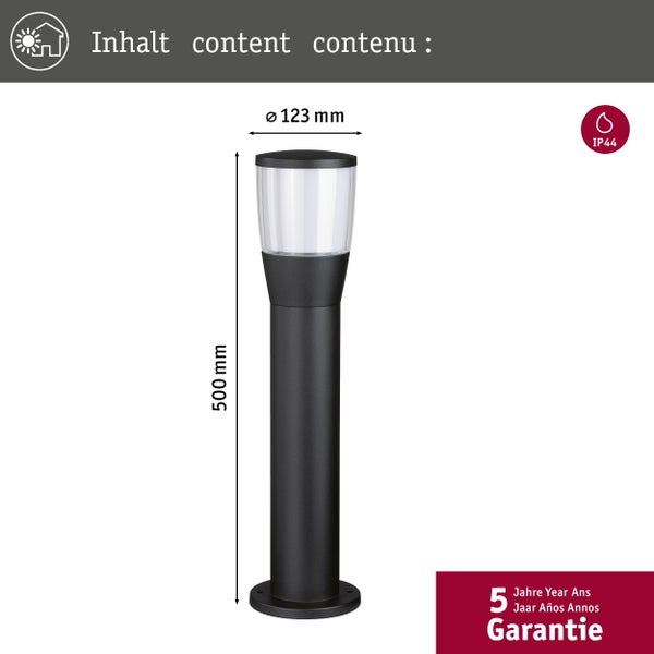 LED Pollerleuchte Bako seewasserresistent IP44 500mm max. 20W 230V Anthrazit E14 Aluminium, Glas