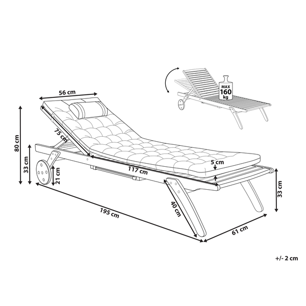 Sonnenliege mit Kissen CESANA PREMIUM Akazienholz Hellgrau