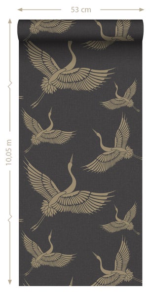 Origin Wallcoverings Tapete Kraniche Schwarz und Beige - 50 x 900 cm - 347810