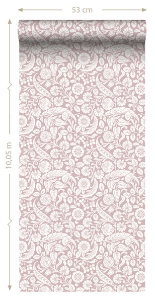 ESTAhome Tapete Blumenmuster Helllila - 50 x 900 cm - 139331