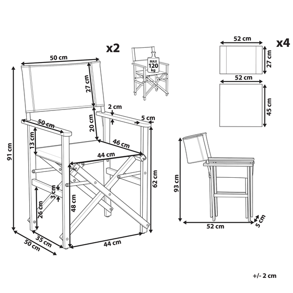 Gartenstuhl 2er Set CINE Akazienholz Bunt
