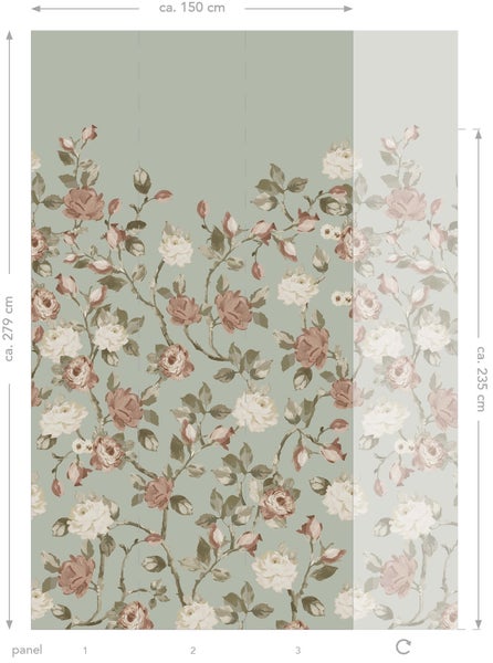 ESTAhome Fototapete Blumenmuster Mintgrün und Altrosa - 150 x 279 cm - 159213
