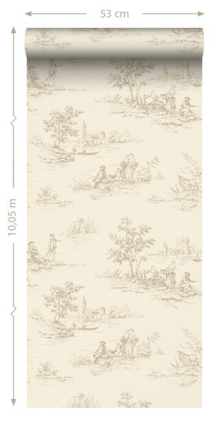 ESTAhome Tapete Toile de Jouy Hellbeige - 53 cm x 10.05 m - 139811