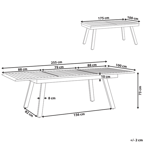 Ausziehbarer Gartentisch PERETA 175/255 cm 100 cm Metall Hellgrau