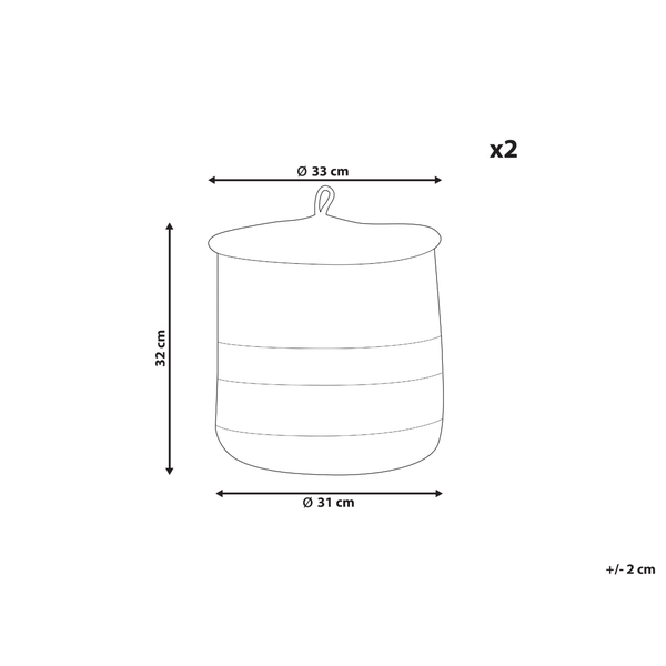 Abmessungen eines Aufbewahrungskorbes: 32 cm hoch, 33 cm Durchmesser oben und 31 cm Durchmesser unten