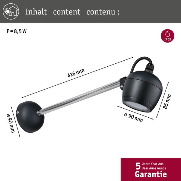 Wandleuchte mit LED Leuchtmittel, 8,5 Watt und IP65 Schutzart