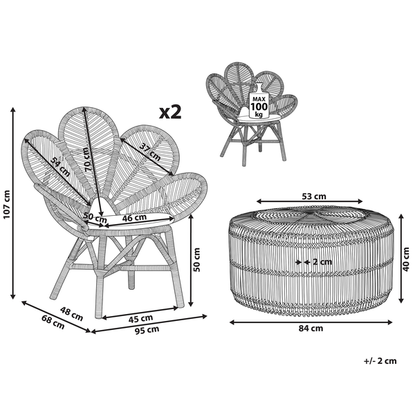 Bistro Set inkl. Kissen FLORENTINE / LIMNI Rattan Beige