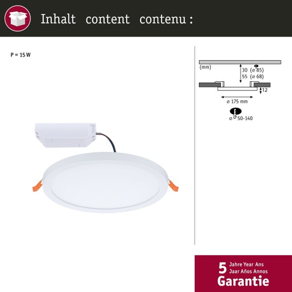 VariFit LED Einbaupanel 3-Step-Dim Areo IP44 rund 175mm 13W 1200lm 4000K Weiß dimmbar