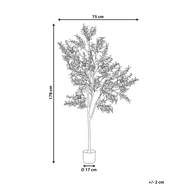 Illustration eines künstlichen Olivenbaums mit den Massen 178 cm Höhe und 75 cm Breite