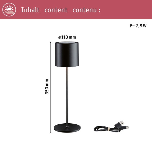 Akkuleuchte Tuni IP44 dimmbar 2700K Schwarz matt