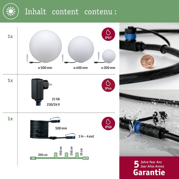 Set Plug & Shine LED Lichtobjekt Globe Plug & Shine Lichtobjekte Set IP44 3000K 6,5W 21VA Weiß