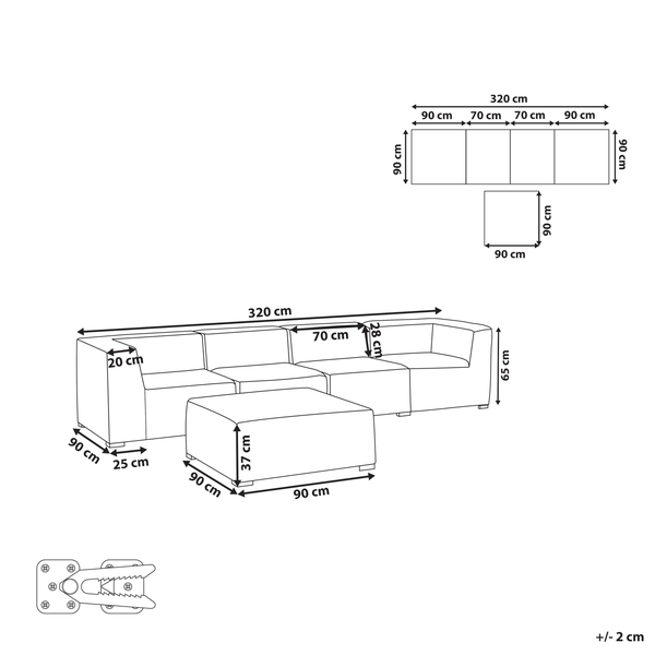 Gartensofa mit Ottomane 4-Sitzer AREZZO modular Beige