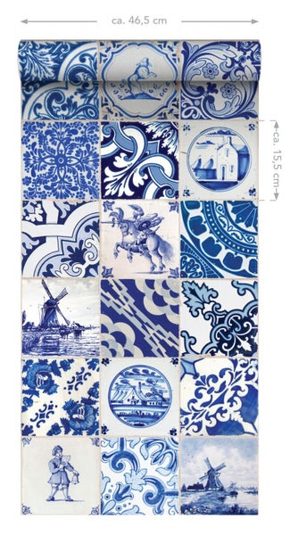 ESTAhome XXL-Vliestapete kleine Fliesen Indigoblau - 50 x 900 cm - 158001
