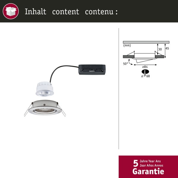 LED Einbauleuchte Nova Coin Einzelleuchte rund 84mm 50° 2,8W 505lm 230V 4000K Eisen gebürstet