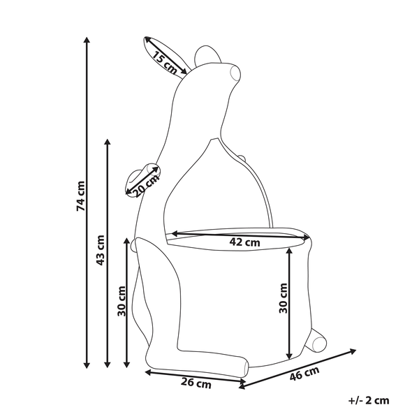 Maße des Kinderstuhls im Hasendesign.