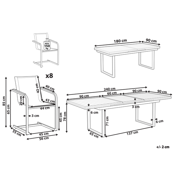 Gartenmöbel Set 8-Sitzer VALCANETTO/COSOLETO Metall Grau