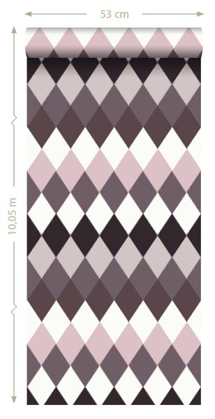 ESTAhome Tapete Karomuster in Leinen-Optik Violett- und Taupe-Schattierungen - 53 cm x 10.05 m - 148681
