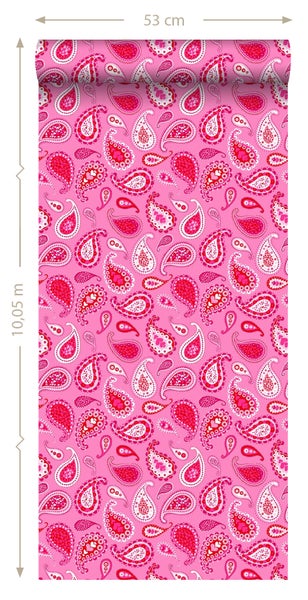 ESTAhome Tapete Paisley-Muster Bonbonrosa - 53 cm x 10.05 m - 115737