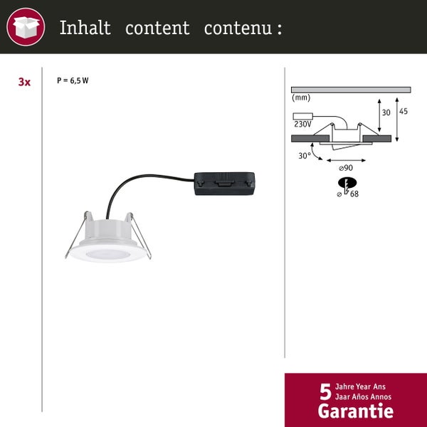 LED Einbauleuchte Calla Basisset schwenkbar IP65 rund 90mm 30° 3x5,2W 3x460lm 230V dimmbar 4000K Weiß matt