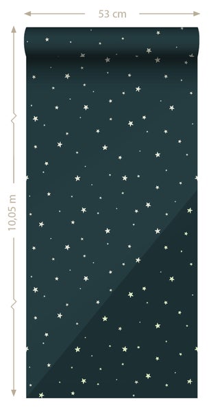 ESTAhome Glow-in-the-dark Tapete fluoreszierenden Sterne Dunkelblau - 53 cm x 10.05 m - 139262