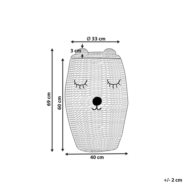 Abmessungen eines Bärenkorbs: 69 cm Höhe, 40 cm Breite und 33 cm Durchmesser