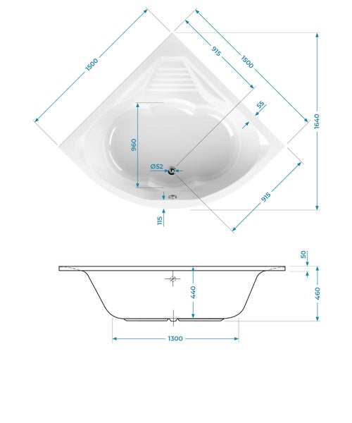 Calmwaters® Eckbadewanne 150x150 cm mit Sitz, Acrylwanne Curved Wellness, Duo-Badewanne für zwei Personen, Sitzbadewanne, Maße 150 x 150 cm, Eck-Badewanne in Weiß - 02SL3015