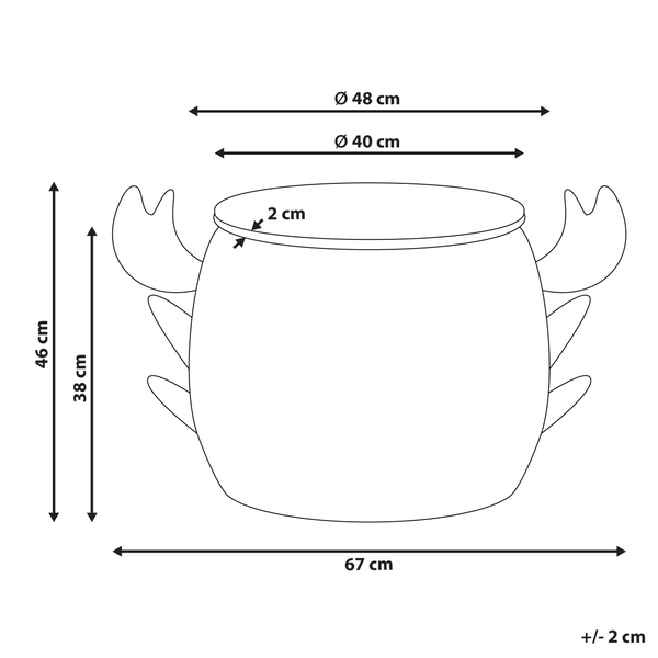 Technische Zeichnung eines Hockers in Krabbenform mit Maßangaben