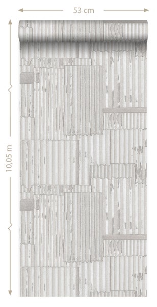 Origin Wallcoverings Tapete industrielle Wellplatten aus Metall 3D Crême-Weiß - 53 cm x 10.05 m - 347619