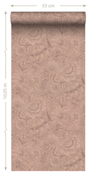 ESTAhome Tapete Blumenmuster Terrakottarosa - 53 cm x 10.05 m - 139794