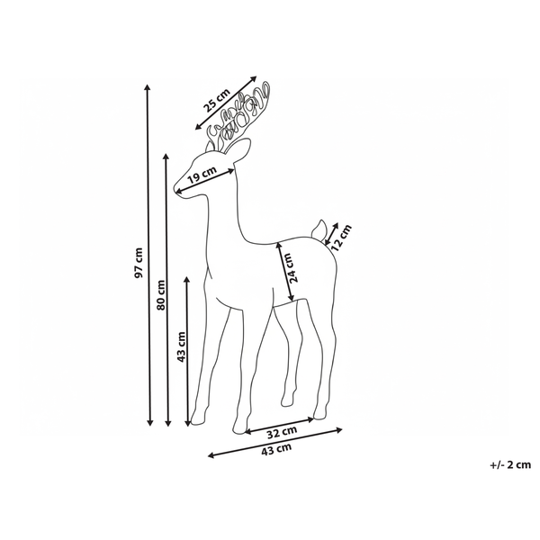 Abbildung mit Maßangaben eines Deko-Rentiers